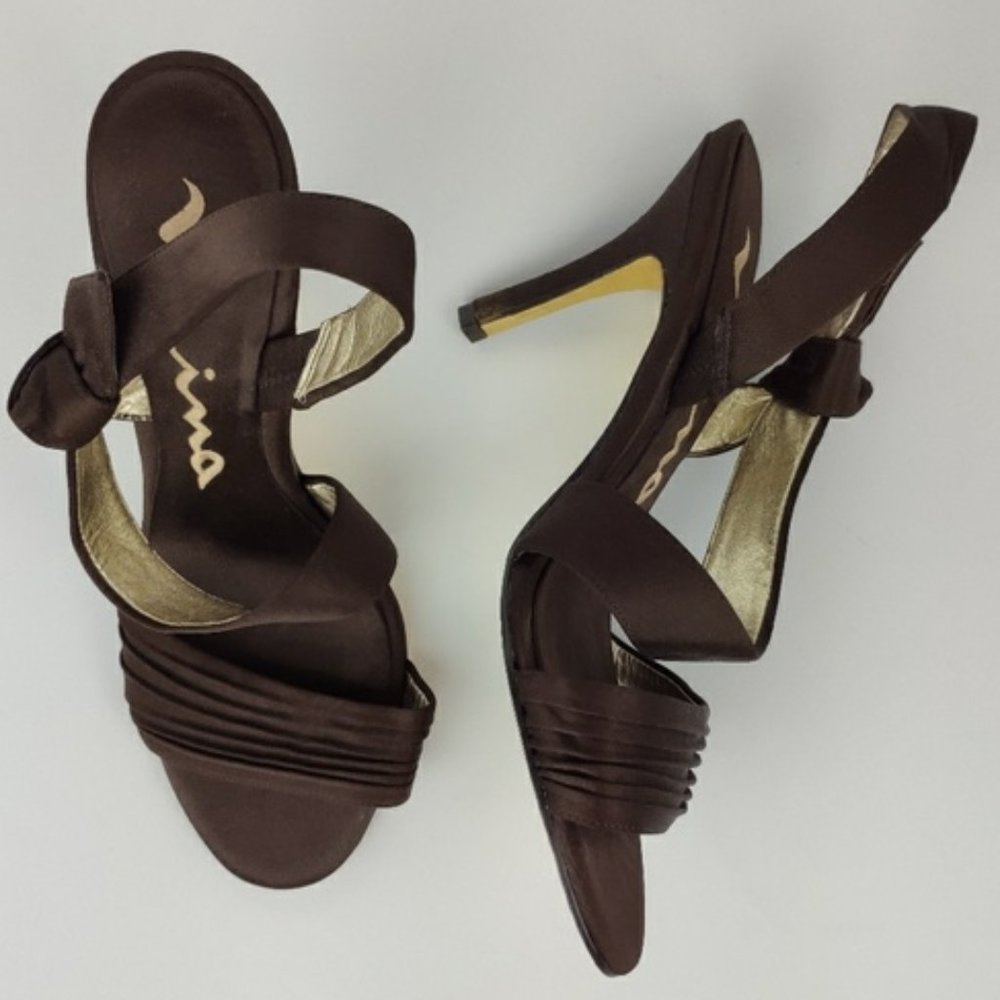 Nina Strappy High Heels with Bow Chocolate Brown Size 6.5